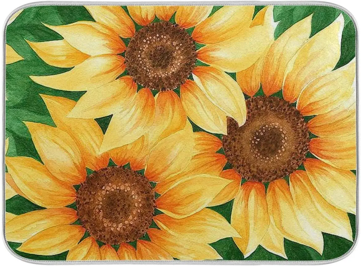 

Sunflower Yellow Dish Drying Mat for Kitchen Spring Daisy Flowers Floral Dishes Pad Dish Drainer Rack Mats Absorbent Fast Dry