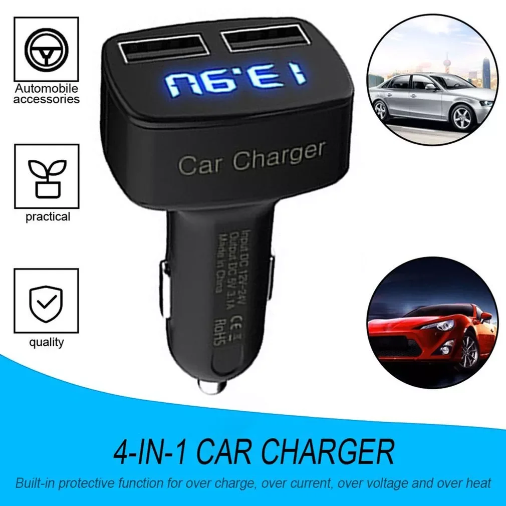 4-in-1 Dual USB Car Charger Digital LED Display DC 5V 3.1A Universal Adapter With Voltage Temperature Current Meter Tester
4-in-1 Dual USB Car Charger Digital LED Display DC 5V 3.1A Universal Adapter With Voltage Temperature Current Meter Tester