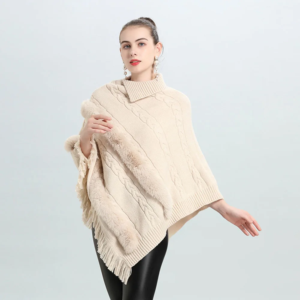 2022 Autumn Winter Women Cape Faux Fur Loose Sweater Cloak Knitted Jacquard Weave Tassel Poncho Sleeveless Pullover Knitwear
2022 Autumn Winter Women Cape Faux Fur Loose Sweater Cloak Knitted Jacquard Weave Tassel Poncho Sleeveless Pullover Knitwear