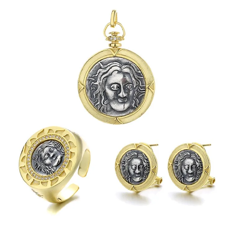 TYS ZFSILVER S925 Silver Fashion Helios Retro Gold Ancient Coin Sets Earrings Rings Pendants Without Chain Women Wedding Jewelry
TYS ZFSILVER S925 Silver Fashion Helios Retro Gold Ancient Coin Sets Earrings Rings Pendants Without Chain Women Wedding Jewelry