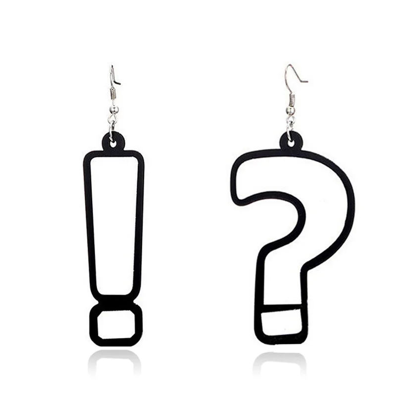 Popular acrylic personality exaggerated punk hip hop black and white exclamation mark question mark asymmetric long earrings
Popular acrylic personality exaggerated punk hip hop black and white exclamation mark question mark asymmetric long earrings