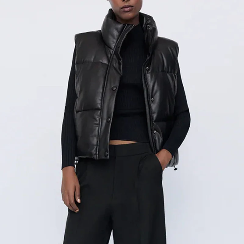 Black Stand Collar Vests Women Fashion Zipper Leather Coats Women Elegant Autumn Winter Short Vests Female Ladies
Black Stand Collar Vests Women Fashion Zipper Leather Coats Women Elegant Autumn Winter Short Vests Female Ladies