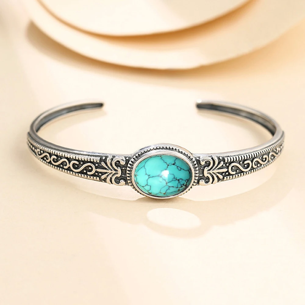Antique Silver Color Simple Ethnic Style Turquoise Bracelet Opening Women Bracelet Bangle Boho Luxury Woman Accessories
Antique Silver Color Simple Ethnic Style Turquoise Bracelet Opening Women Bracelet Bangle Boho Luxury Woman Accessories