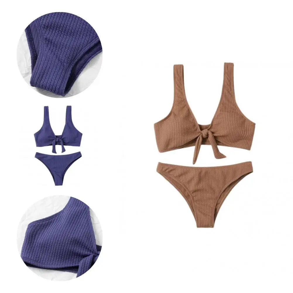 Простой женский купальник без косточек, женское бикини из двух частей, эластичное облегающее бикини с разрезом 
Простой женский купальник без косточек, женское бикини из двух частей, эластичное облегающее бикини с разрезом