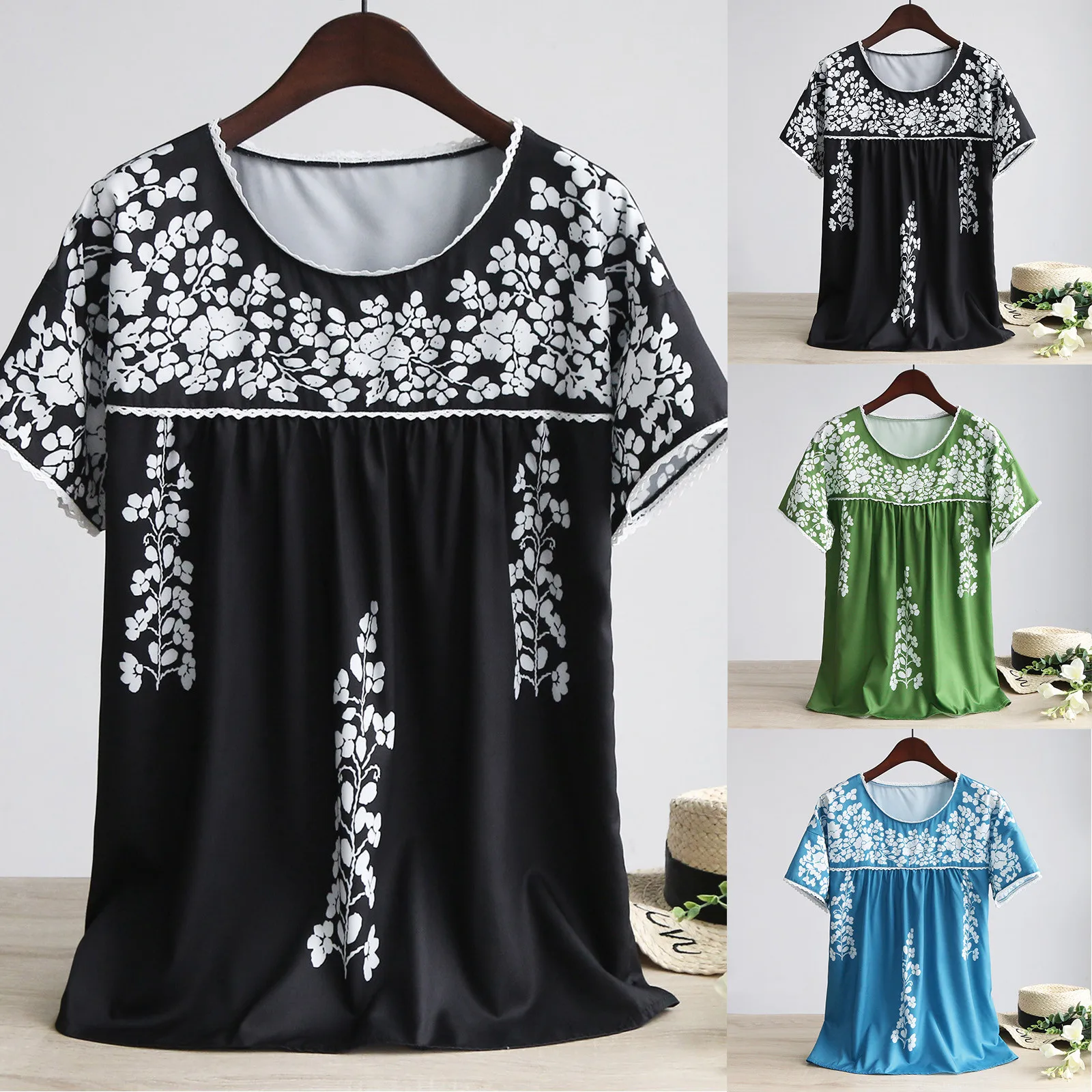 Womens Shirt Ladies Casual Ethnic Style Summer Round Neck Lace Lace Trim Floral Print T Shirt Short Sleeve Women S Tee Shirts
Womens Shirt Ladies Casual Ethnic Style Summer Round Neck Lace Lace Trim Floral Print T Shirt Short Sleeve Women S Tee Shirts