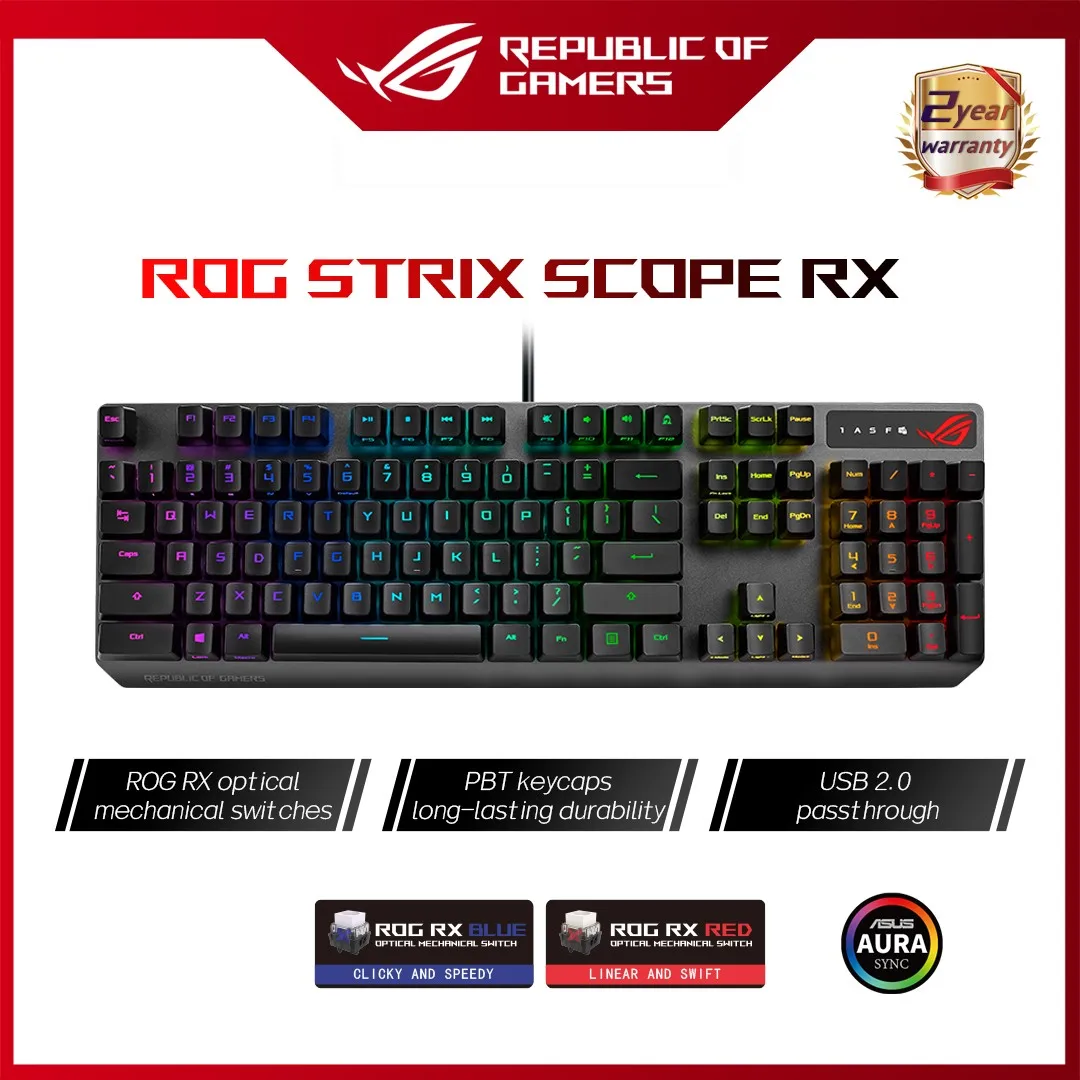 

ASUS RGB High-end Original Mechanical Game USB 2.0 Keyboard ROG Strix Scope TKL for FPS Games Black for PC E-Sports Keycap