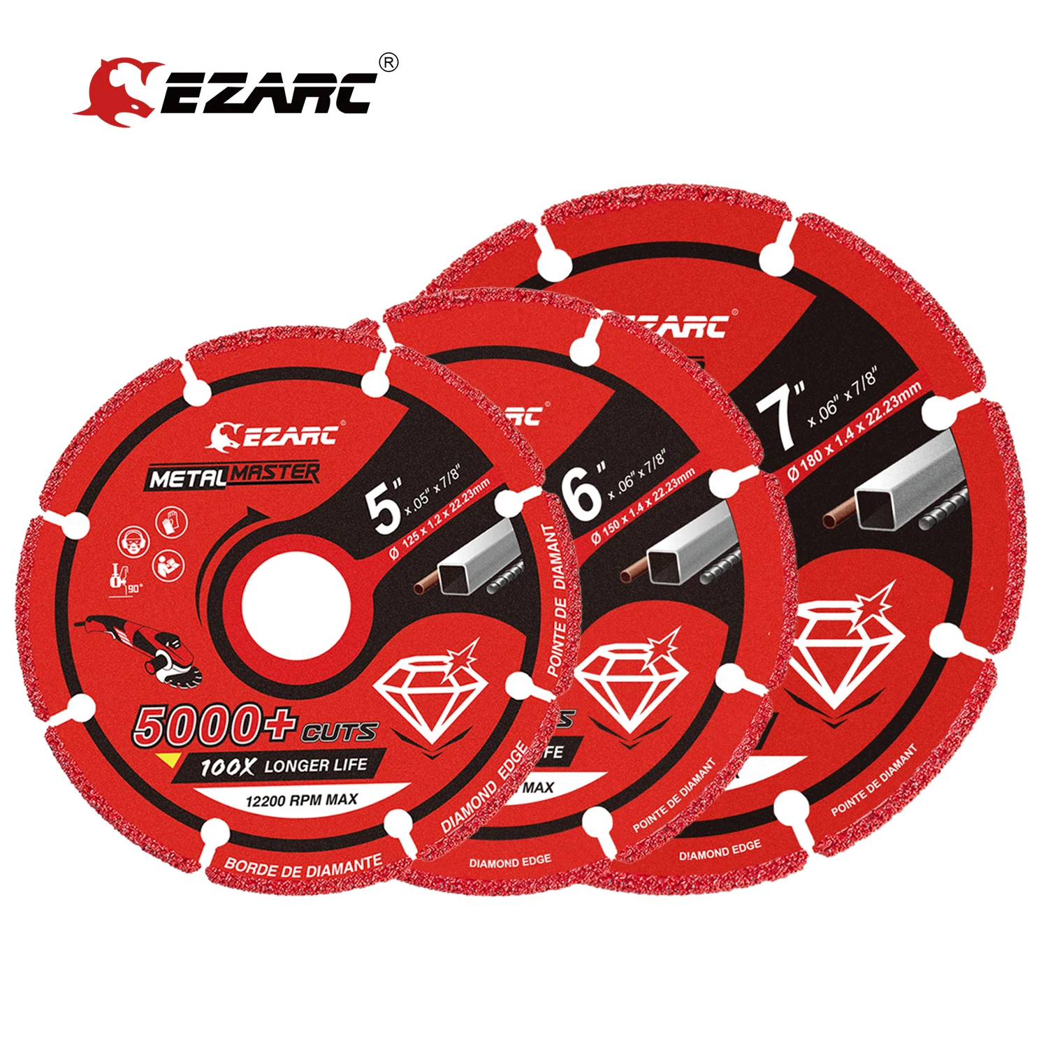 Режущее колесо EZARC Tools алмазная кромка 5 дюймов (125 мм) 6 (150 7 (180 металлическое