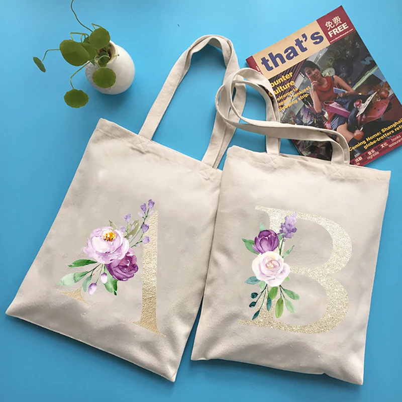 Women Shopping Bag Gold Alphabet Flower Print Canvas Tote Bag Reusable Large Capacity Students Books Bag Shopper Shoulder Bag
Women Shopping Bag Gold Alphabet Flower Print Canvas Tote Bag Reusable Large Capacity Students Books Bag Shopper Shoulder Bag