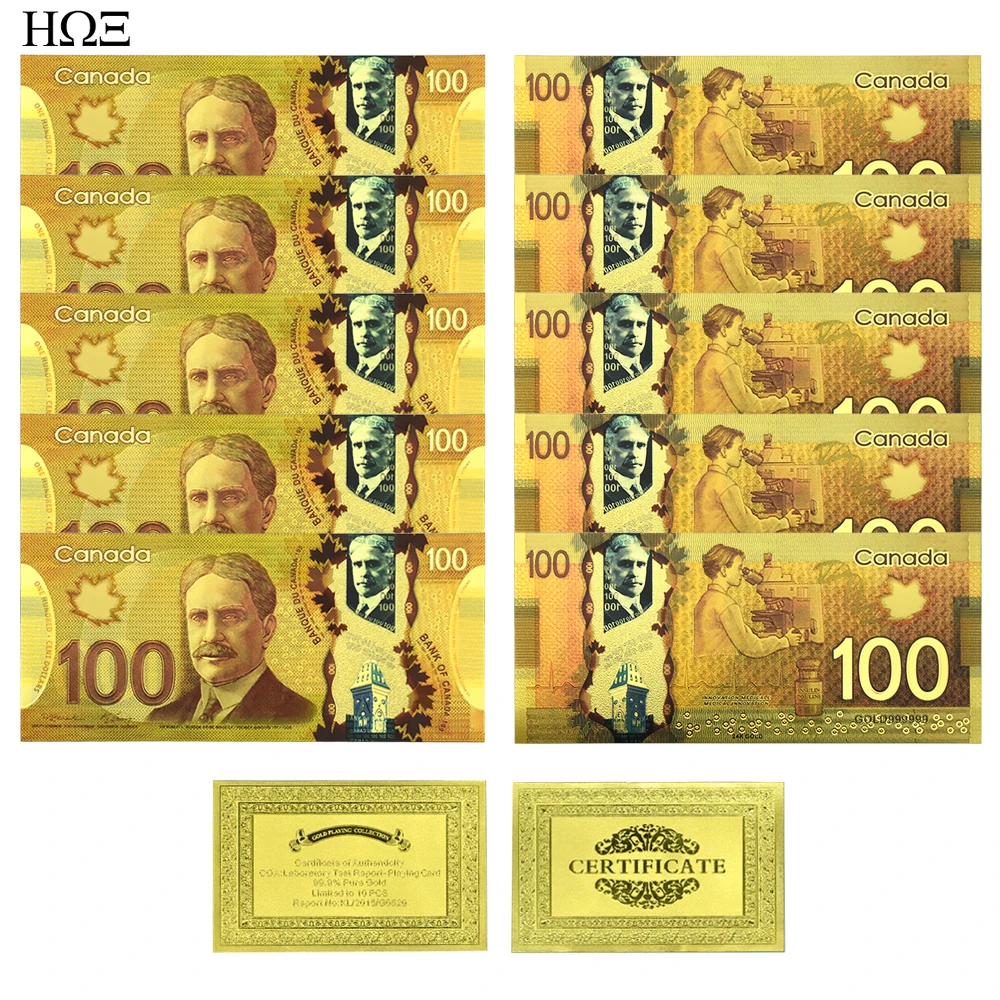 10pcs/set 2011 Version Canadian Dollar 100CAD Robert Laird Borden Gold Foil Banknote Collection Business Gift
10pcs/set 2011 Version Canadian Dollar 100CAD Robert Laird Borden Gold Foil Banknote Collection Business Gift