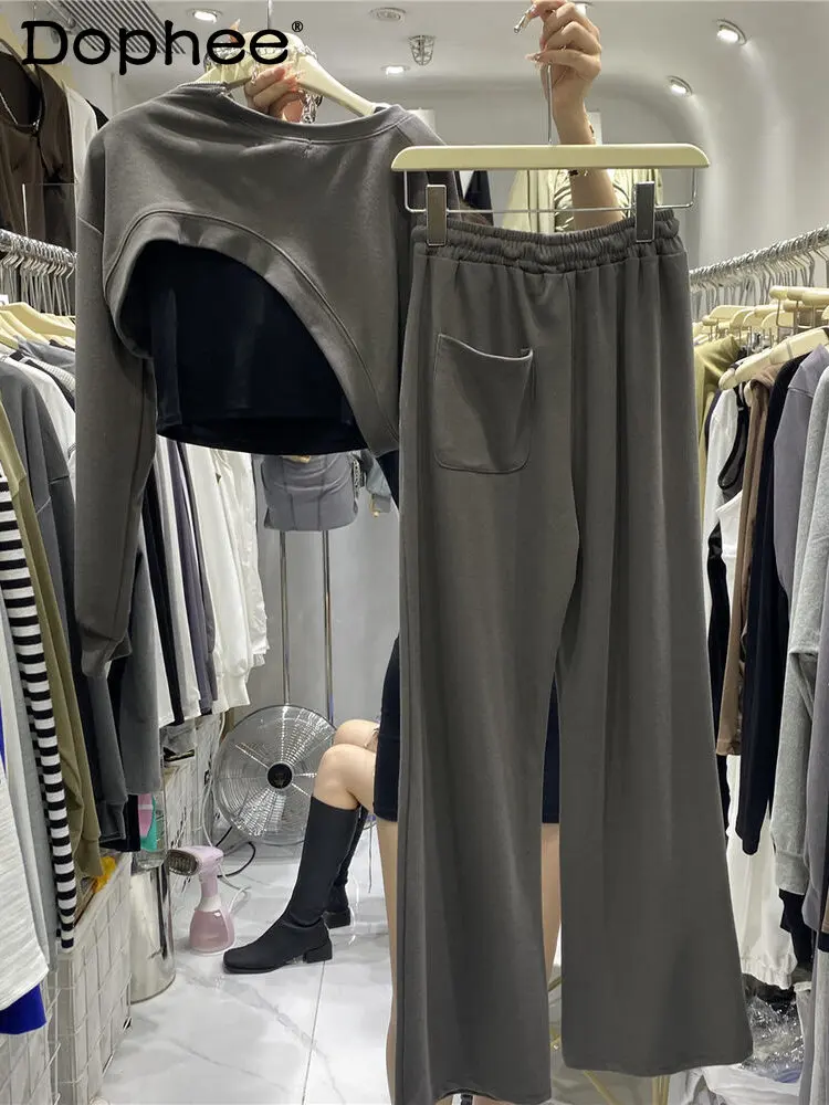 Korean Irregular Autumn Short Sweatshirt Long Sleeve Pullover Hoodie Top + Elastic Waist Casual Pants Two-Piece Set Women's Suit
Korean Irregular Autumn Short Sweatshirt Long Sleeve Pullover Hoodie Top + Elastic Waist Casual Pants Two-Piece Set Women's Suit