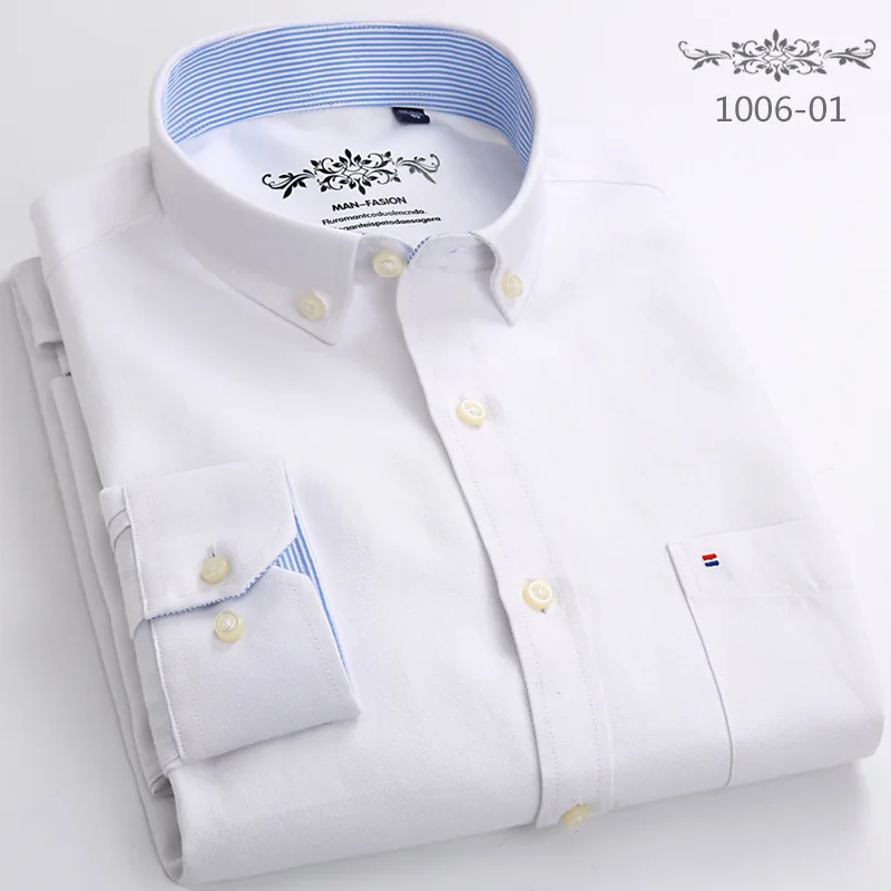 

Men's solid color Oxford spinning long-sleeved shirt young and middle-aged business casual non-ironing anti-wrinkle cotton shirt