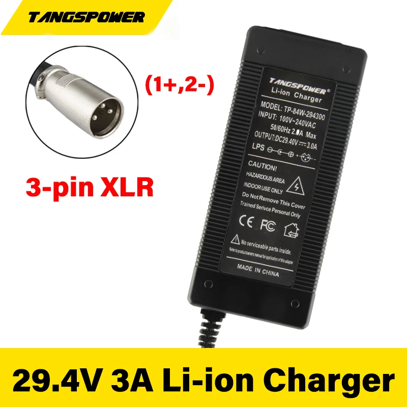 TANGSPOWER 29.4V 3A Lithium Battery Charger for 7Series 25.2V 25.9V Lithium Battery Pack Charger XLR Connector
TANGSPOWER 29.4V 3A Lithium Battery Charger for 7Series 25.2V 25.9V Lithium Battery Pack Charger XLR Connector