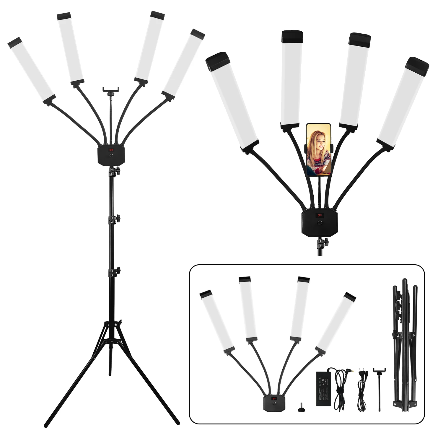 FOSOTO Photographic Lighting Video Studio Light Led Ring Light Four Arm Lamp Lash Light With Tripod Stand For Eyelash Beauty 
FOSOTO Photographic Lighting Video Studio Light Led Ring Light Four Arm Lamp Lash Light With Tripod Stand For Eyelash Beauty