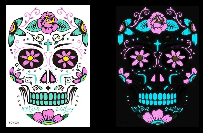 1/4pcs Funny Halloween Two-color Glow Tattoo Stickers Horror Creative Temporary Face Ghost Festival Scar Sticker |