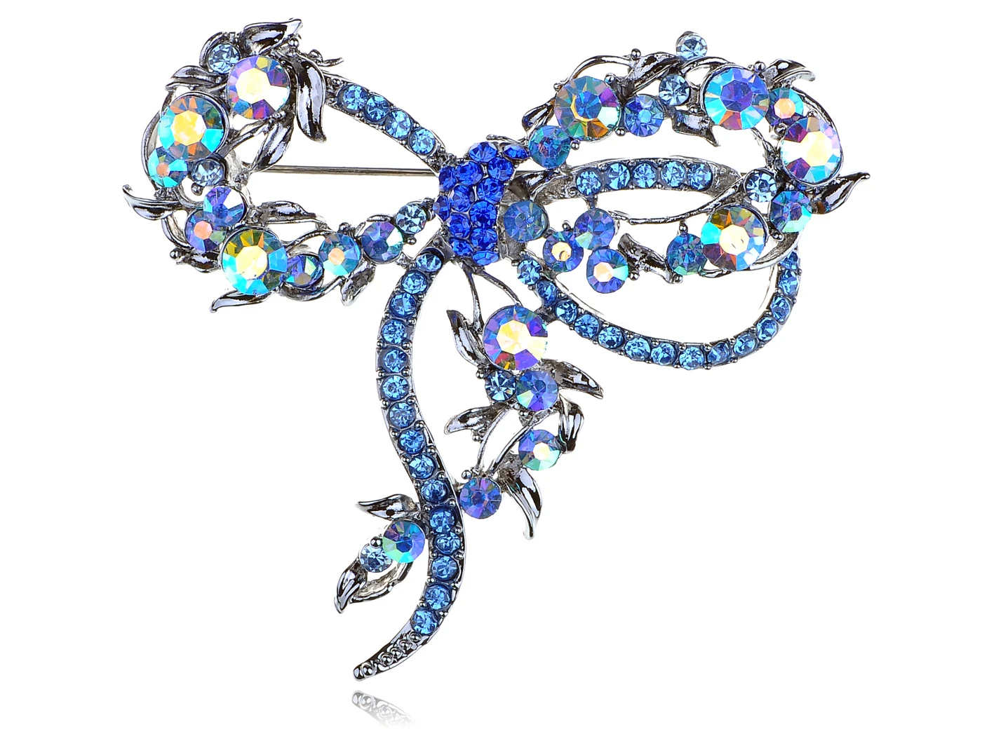 

Silvery Tone Sapphire Blue Crystal Rhinestones Dragonfly Bug Brooch Pin