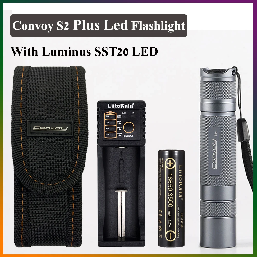 

Convoy S2 Plus With Luminus SST20 LED Flashlight By 3500mAh Battery Charger For 12 Groups Outdoor Camping Hiking Torches Lantern