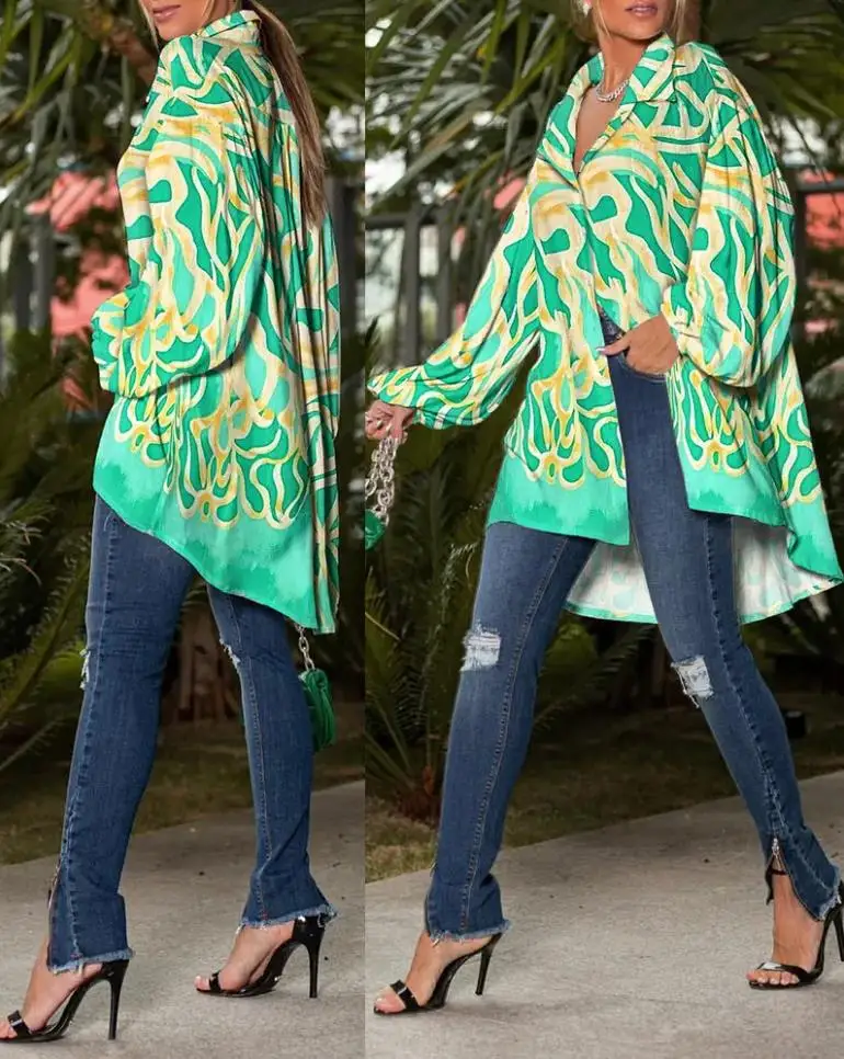 Tops Women 2022 Trendy Fashion Abstract Print Lantern Sleeve Dip Hem Button Down Long Sleeve Casual Shirt Woman Clothes Blouses
Tops Women 2022 Trendy Fashion Abstract Print Lantern Sleeve Dip Hem Button Down Long Sleeve Casual Shirt Woman Clothes Blouses
