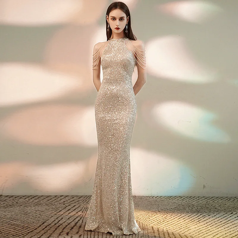 Women's Hanging Shoulder Tassel Sequin Evening Dress Chic And Elegant Woman Dress cheap summer woman maxi dresses S0105H
Women's Hanging Shoulder Tassel Sequin Evening Dress Chic And Elegant Woman Dress cheap summer woman maxi dresses S0105H