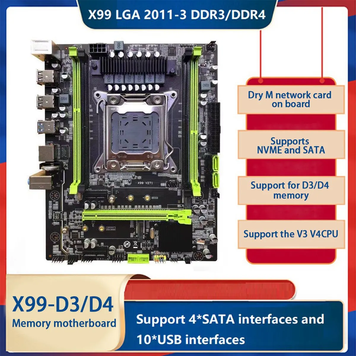 X99 PC Motherboard LGA2011-3 Dual Channel DDR3/DDR4 64GB ECC Memory Slot M.2 PCIE16X USB3.0 SATA3.0 Motherboard
X99 PC Motherboard LGA2011-3 Dual Channel DDR3/DDR4 64GB ECC Memory Slot M.2 PCIE16X USB3.0 SATA3.0 Motherboard