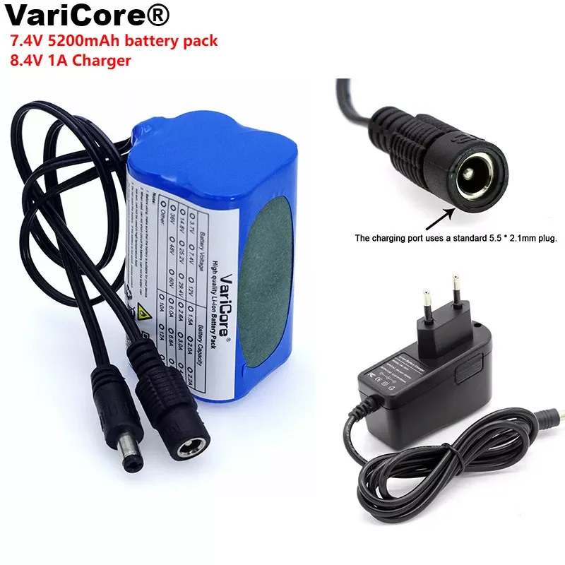 NEW VariCore Protect 7.4 V 5200 mAh 8.4 V 18650 Li-lon Battery bike lights Head lamp special battery pack DC 5.5MM + 1A Charger
NEW VariCore Protect 7.4 V 5200 mAh 8.4 V 18650 Li-lon Battery bike lights Head lamp special battery pack DC 5.5MM + 1A Charger