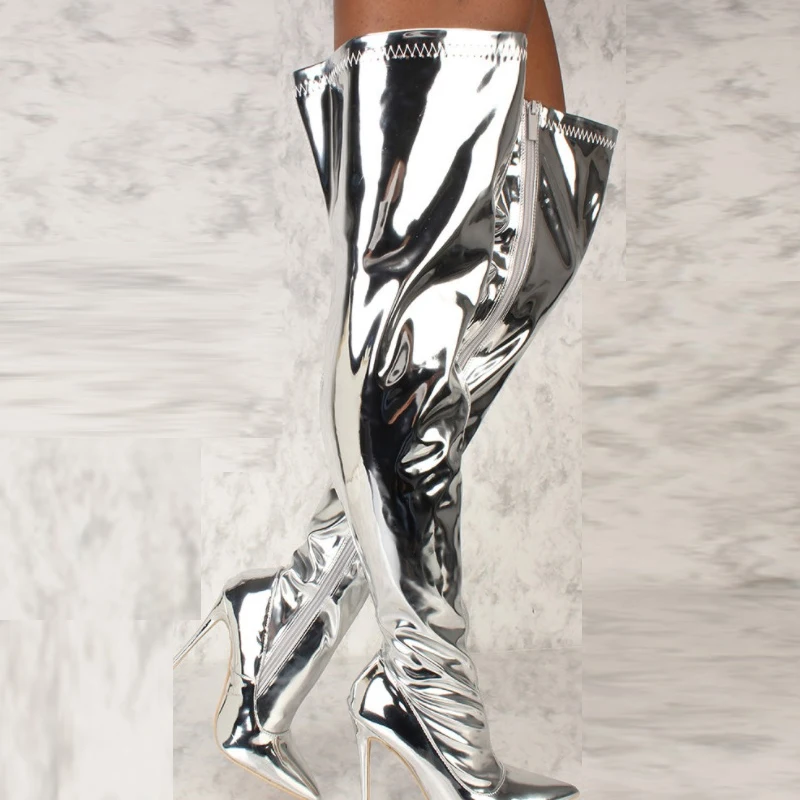 Women Boots Mirror Platform Pointy Toe Punk High Thin Heels Over The Knee Long Boots Autumn Winter Zip Silver Casual Party Shoes
Women Boots Mirror Platform Pointy Toe Punk High Thin Heels Over The Knee Long Boots Autumn Winter Zip Silver Casual Party Shoes