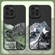 Brush Strokes Snow Mountain Phone Cases For iPhone 14 13 12 11 Pro Max X XR XS 7 8 Plus SE2020 Luxury Lens Protection Covers