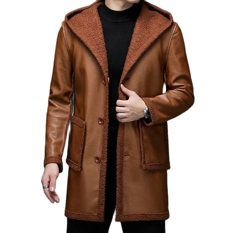 Reversible mens fall/winter fleece faux leather trench coat/long thick hooded casual men stitching faux leather long trench coat
Reversible mens fall/winter fleece faux leather trench coat/long thick hooded casual men stitching faux leather long trench coat