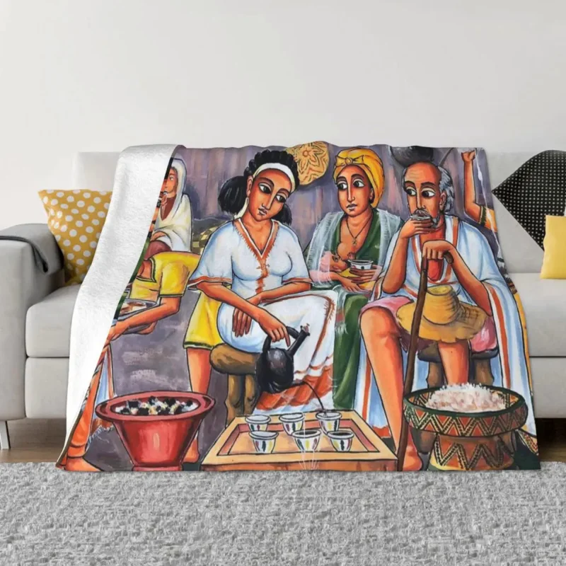 

Эфиопская Живопись Искусство кофе церемония фланелевый текстиль Декор дышащие мягкие пледы одеяла для дивана путешествия покрывала