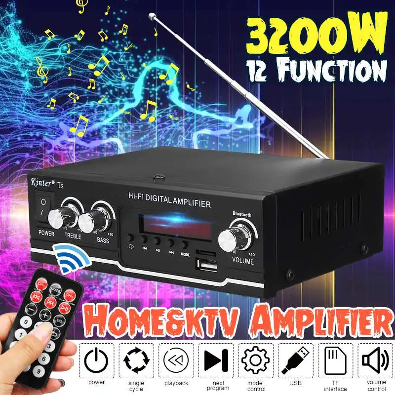 3200W bluetooth Digital Amplifier HIFI Sound FM USB SD Receiver Audio Amplificador Speaker Home Car Stereo Amplifiers 220/110V
3200W bluetooth Digital Amplifier HIFI Sound FM USB SD Receiver Audio Amplificador Speaker Home Car Stereo Amplifiers 220/110V