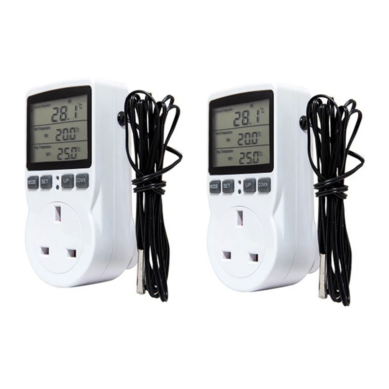2Pcs Digital Thermostat Temperature Controller Socket Outlet 16A Timer Switch Plug Thermostat Regulator UK Plug 
2Pcs Digital Thermostat Temperature Controller Socket Outlet 16A Timer Switch Plug Thermostat Regulator UK Plug