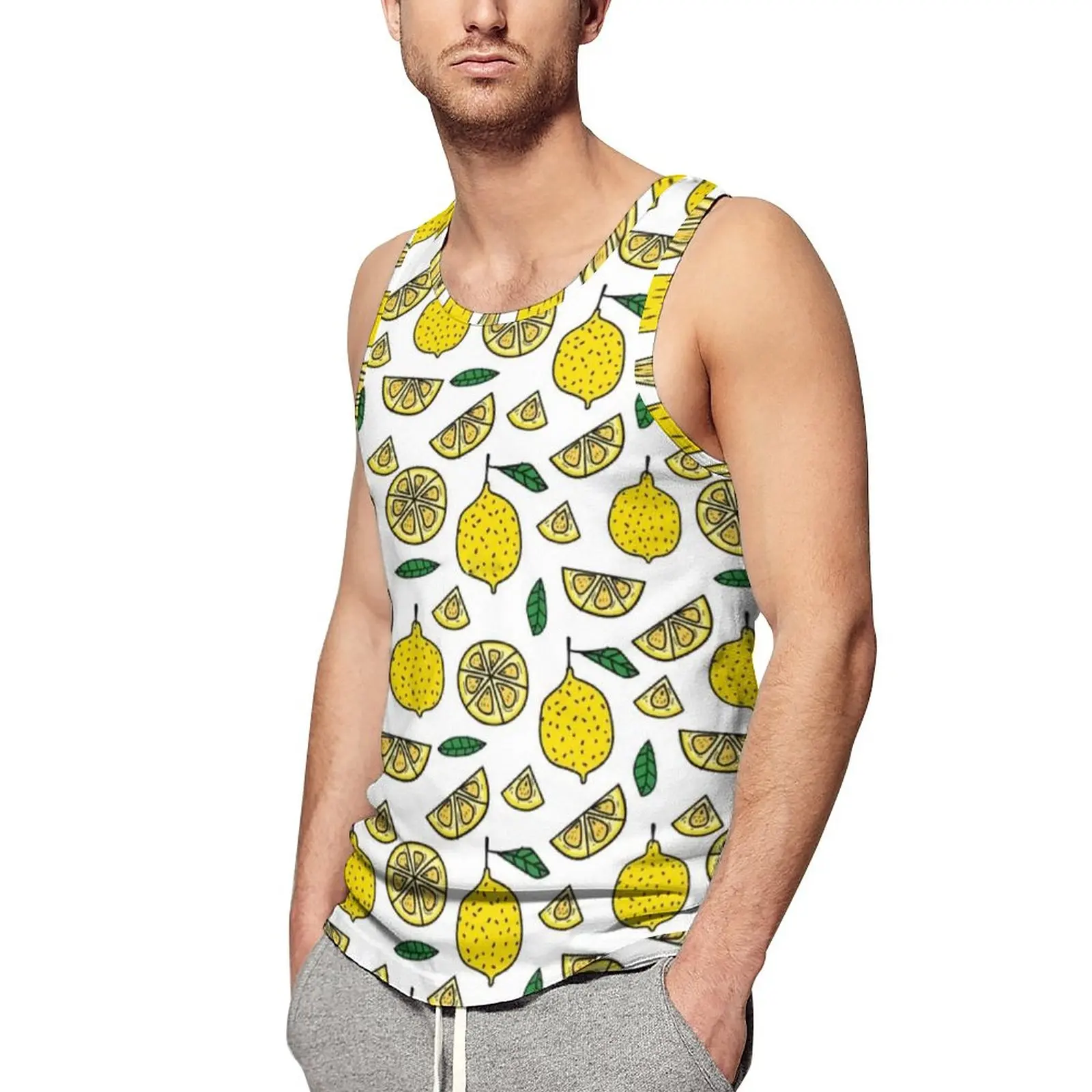 

Майка лимонная мужская с фруктовыми листьями, летняя одежда для тренировок, бриджи без рукавов