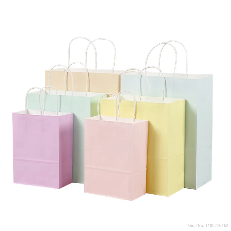 

30Pcs Festival Gift Kraft Bag Shopping DIY Multifunction Recyclable Paper Bag with Handles Pink Paper Bag