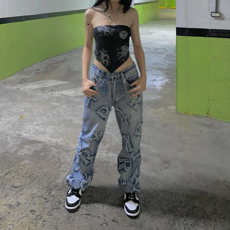 Women's Y2K Streetwear Baggy Straight Cargo Pants Patchwork Jeans Punk High Waist Wide Leg Denim Trousers Vintage
Women's Y2K Streetwear Baggy Straight Cargo Pants Patchwork Jeans Punk High Waist Wide Leg Denim Trousers Vintage
