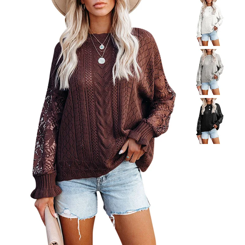 2022 Autumn and Winter New European and American Fashion Round Neck Hollow Lace Sleeve Knitted Sweater Ladies Sweater Trend
2022 Autumn and Winter New European and American Fashion Round Neck Hollow Lace Sleeve Knitted Sweater Ladies Sweater Trend