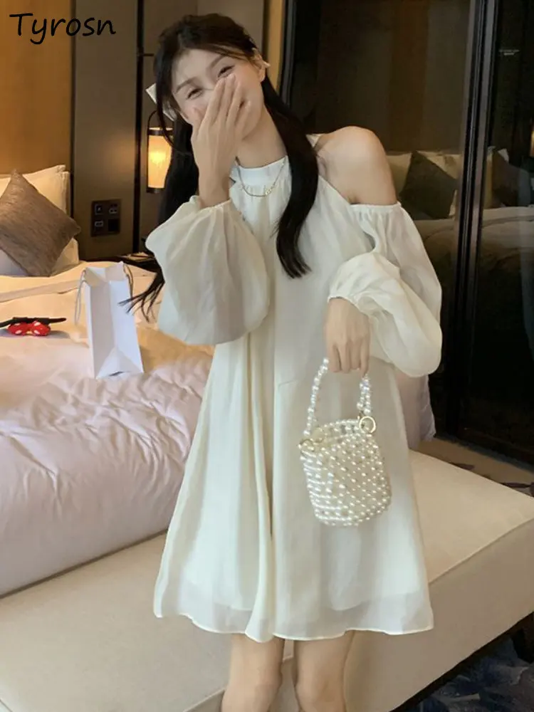 Dresses Women Sexy Loose Sweet Neck-mounted Tender Off Shoulder Spring Breathable Mini Vestidos Korean Style Ladies Temperament
Dresses Women Sexy Loose Sweet Neck-mounted Tender Off Shoulder Spring Breathable Mini Vestidos Korean Style Ladies Temperament