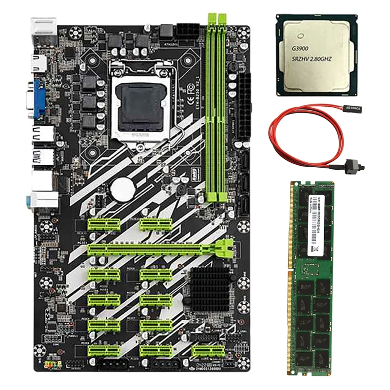 B250 BTC Mining Motherboard Set with G3900 CPU+8G DDR4 RAM+Switch Cable 12 PCI-E Slots LGA1151 DDR4 RAM SATA3.0 USB3.0
B250 BTC Mining Motherboard Set with G3900 CPU+8G DDR4 RAM+Switch Cable 12 PCI-E Slots LGA1151 DDR4 RAM SATA3.0 USB3.0