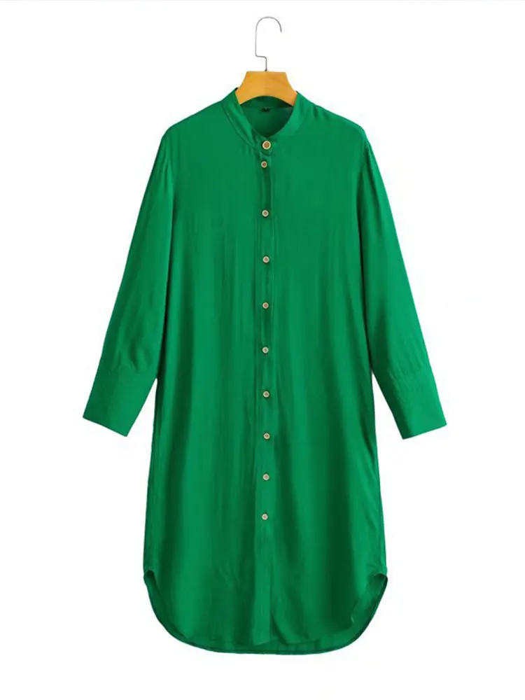 Casual Women's Summer Shirts Dress Green Simple Long Sleeves Women Midi Dresses Female Clothing Party Evening Femme Vestidos
Casual Women's Summer Shirts Dress Green Simple Long Sleeves Women Midi Dresses Female Clothing Party Evening Femme Vestidos