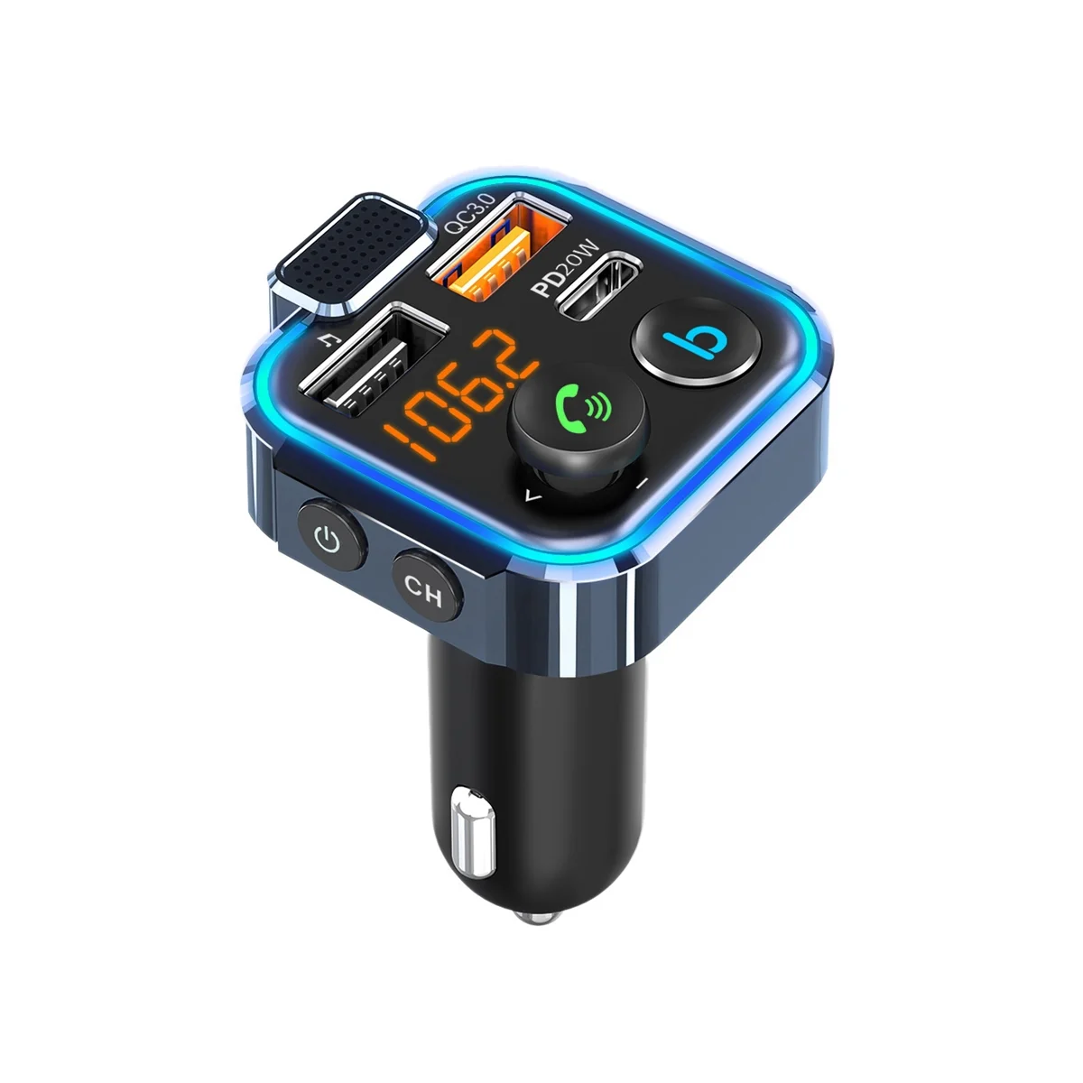 Car FM Transmitter Sound Fast USB Charger Car Adapter Support 42W PD+QC3.0 LED Backlight Wireless Call 
Car FM Transmitter Sound Fast USB Charger Car Adapter Support 42W PD+QC3.0 LED Backlight Wireless Call