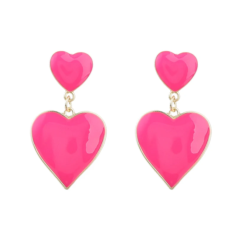 

Rose Blue Yellow Drop Glaze Heart Earrings for Women Fashion Romantic Double Layered Love Heart Dangle Earrings Wedding Jewelry