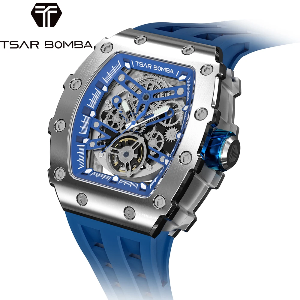 

Mens Luxury Watch TSAR BOMBA Automatic Mechanical Montre Homme MIYOTA Movement Sapphire Wristwatch 50M Waterproof Tonneau Clock