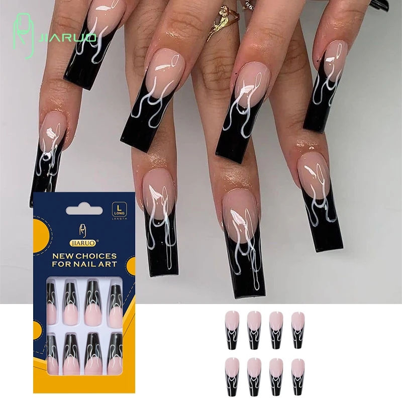 JIARUO 24PCS/BOX Long Press on Nails Coffin Fake Nail Y2k French Black Nails Flame Nail Art Nail Extension Nail Tech Supplies
JIARUO 24PCS/BOX Long Press on Nails Coffin Fake Nail Y2k French Black Nails Flame Nail Art Nail Extension Nail Tech Supplies