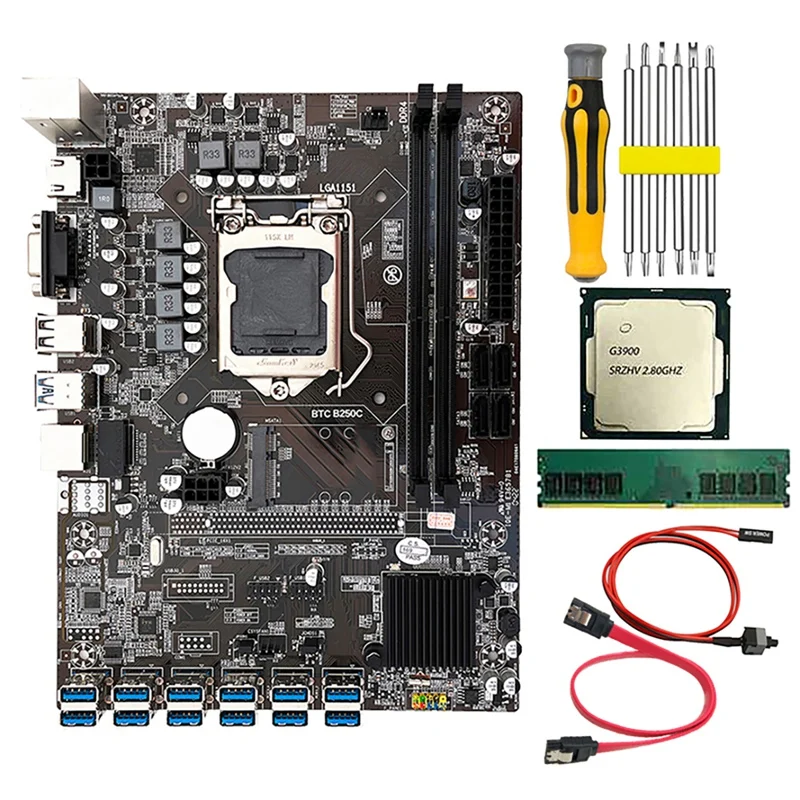 B250C BTC Mining Motherboard With G3900 CPU+8G DDR4 RAM+Switch Cable+Screwdriver 12 USB3.0 Slots LGA1151 DDR4 VGA MSATA
B250C BTC Mining Motherboard With G3900 CPU+8G DDR4 RAM+Switch Cable+Screwdriver 12 USB3.0 Slots LGA1151 DDR4 VGA MSATA