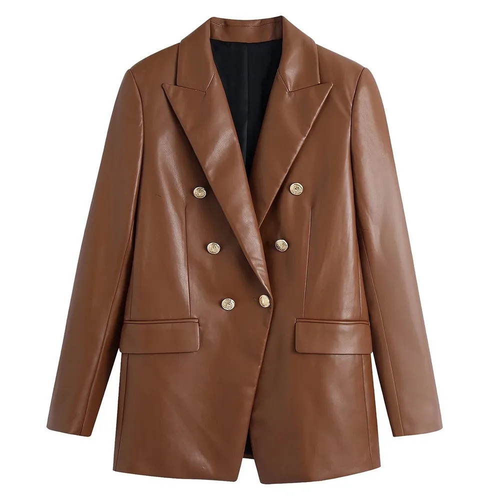 Huaxiafan Women Fashion With Buttoned Faux Leather Blazer Coat Vintage Long Sleeve Flap Pockets Female Veste Femme
Huaxiafan Women Fashion With Buttoned Faux Leather Blazer Coat Vintage Long Sleeve Flap Pockets Female Veste Femme