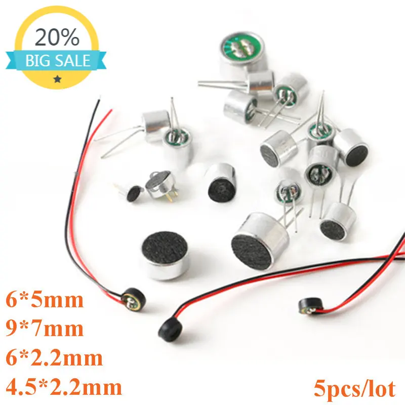 5pcs Microphone MIC Condenser 6*5mm 9*7 4.5*2.2 6*2.2mm Electret Microphone Pickup 6x5mm 9x7mm 4.5x2.2mm 6x2.2mm MP3 Accessories
5pcs Microphone MIC Condenser 6*5mm 9*7 4.5*2.2 6*2.2mm Electret Microphone Pickup 6x5mm 9x7mm 4.5x2.2mm 6x2.2mm MP3 Accessories