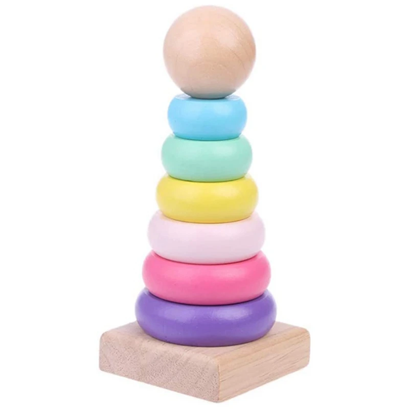 

FBIL-Rainbow Stacking Ring Tower Staple Ring Blocks Baby Gift Toys Early Teaching Aids Wood Toddler Baby Toy