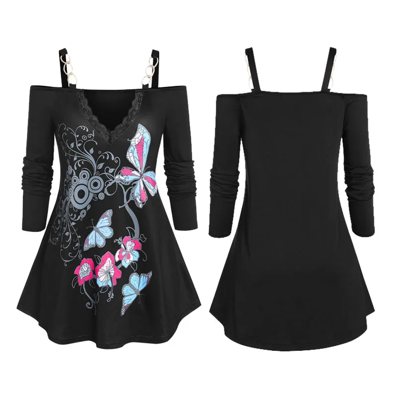 Women's T Shirt Chains Butterfly Print Cold Shoulder Tee for Legging pants Skirt Lace Print Chains Slace Neck
Women's T Shirt Chains Butterfly Print Cold Shoulder Tee for Legging pants Skirt Lace Print Chains Slace Neck