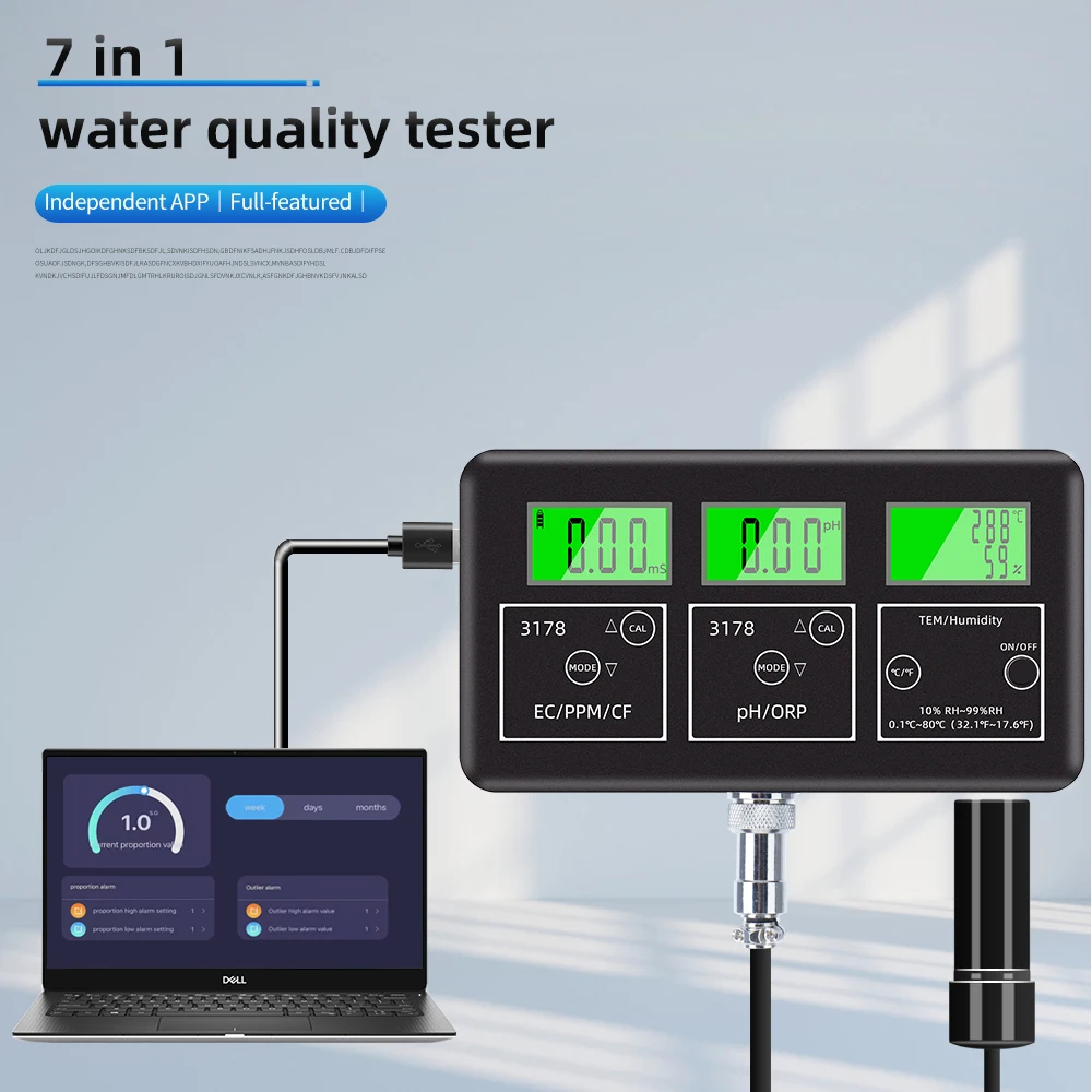 7 in 1 Digital Water Quality Tester PH EC TDS ORP CF Humiity Temp Meter Water Analyzer Multifunction Smart Monitor APP Control
7 in 1 Digital Water Quality Tester PH EC TDS ORP CF Humiity Temp Meter Water Analyzer Multifunction Smart Monitor APP Control