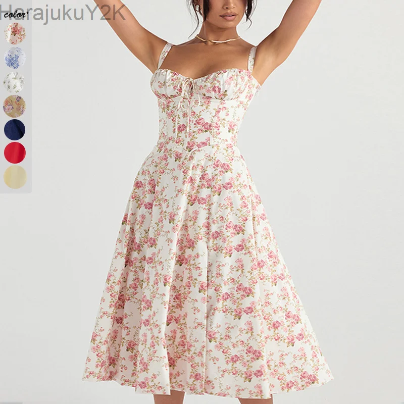 Elegant Vintage Print Floral Midi Dresses Sexy Back Lace Up Robe Fashion Farm Party Clothing Women's Summer Long Dress
Elegant Vintage Print Floral Midi Dresses Sexy Back Lace Up Robe Fashion Farm Party Clothing Women's Summer Long Dress