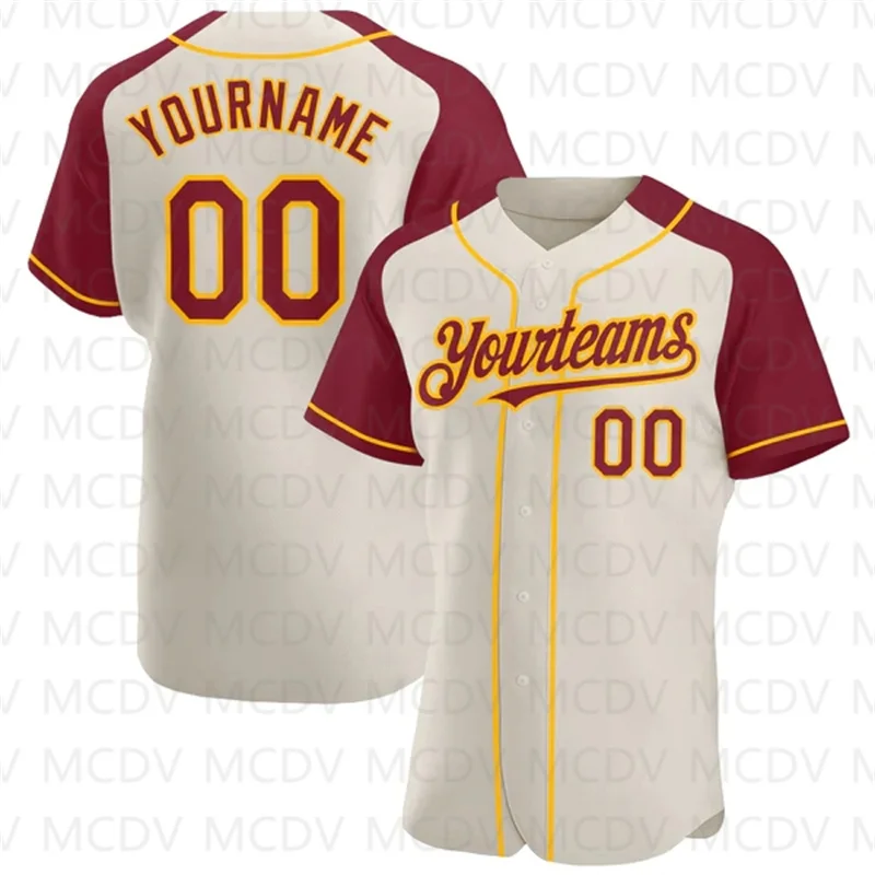 Custom Crimson-Gold Authentic Raglan Sleeves Baseball Jersey 3D Printed for Men and Women Casual Team Shirts Unisex Tops
Custom Crimson-Gold Authentic Raglan Sleeves Baseball Jersey 3D Printed for Men and Women Casual Team Shirts Unisex Tops