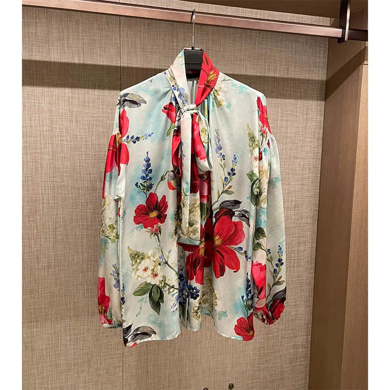 22 Spring Summer Runway Loose Lantern Long Sleeve Bow Collar Print Elegant Real Silk Women Shirt Fashion Tops Oversized Blouses
22 Spring Summer Runway Loose Lantern Long Sleeve Bow Collar Print Elegant Real Silk Women Shirt Fashion Tops Oversized Blouses